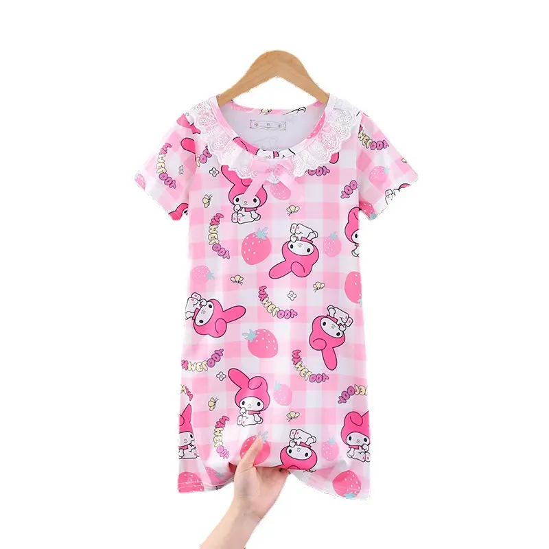 보투 도매 산리오 제품 쿠로미 잠옷 소녀 수면 착용 애니메이션 카와이 쿠로미 옷 잠옷 가운 짧은 소매 파자마 스커트