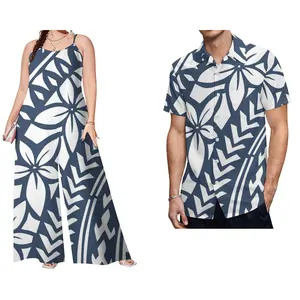 Niedriger Preis benutzer definierte plus Größe polynesische Kleidung lässige Sets von Paaren Samoan Tribal Print Männer Shirt Frauen lose Stram pler 2pc Sets