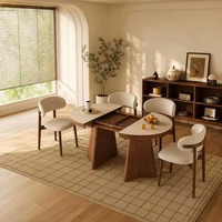 Table à manger ovale multifonctionnelle en dalles de travertin avec pieds en bois massif, assemblée, extensible, pliable, style luxe léger pour petits espaces