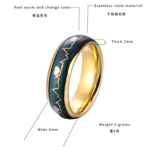 แหวนผู้ชายสแตนเลสดีไซน์รูปหัวใจเปลี่ยนสีตามอารมณ์ - Product Image 6