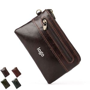 Portefeuille en cuir de vachette véritable rétro avec fermeture éclair, porte-cartes et porte-monnaie de première qualité pour le rangement des cartes et des pièces de monnaie - Product Image 1