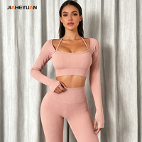 Ensemble de haut et de leggings de yoga d'été à manches longues personnalisés en deux pièces pour femmes Gym Workout Fitness Outfit High Waist Athletic Activewear