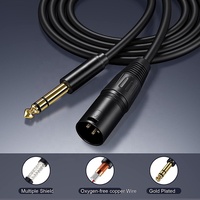 Câble audio stéréo HiFi 1/4 pouce TRS mâle vers XLR mâle plaqué or, paire torsadée coaxiale, blindage tressé, PVC, pour microphone et piano