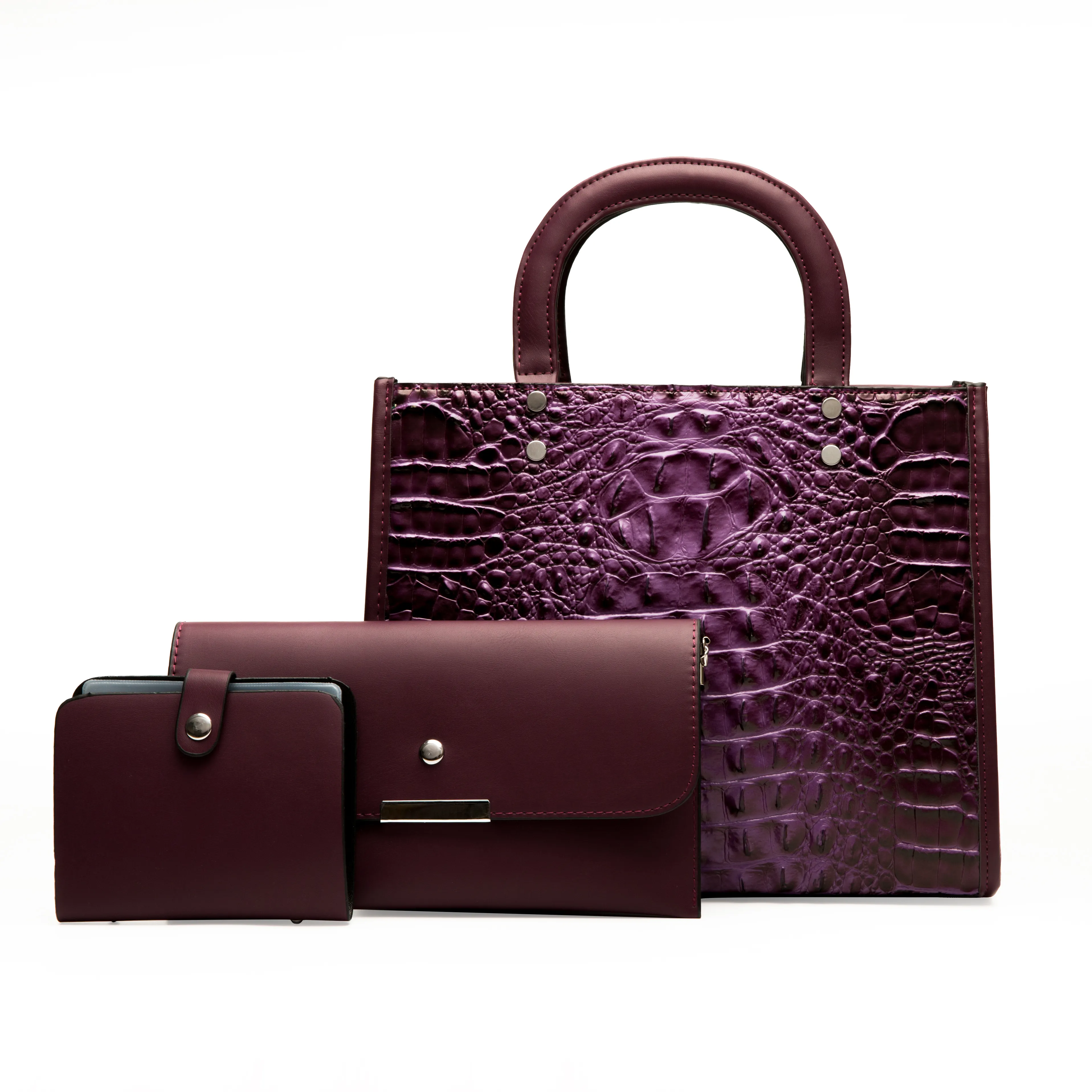 Women Crocodile pattern Simple Handbags Shoulder Bag Set Crossbody Messenger Bag Tote Satchel for Lady PU Leather 4 pcs