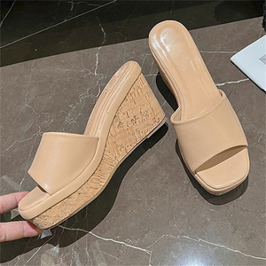 2025 High Quality Waterproof Outdoor Wooden Slope Heel Slippers High Heel Wedge Square Head Breathable Women's <b>Shoes</b> Jelly <b>Shoe</b> - Product Image 6