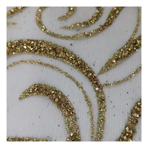 100% Polyester Lưới Vải Kim Loại Và Đá In Thanh Lịch Pháp Vàng Sáng Lưới Váy Cưới Vải Sáng Tạo Dệt - Product Image 2