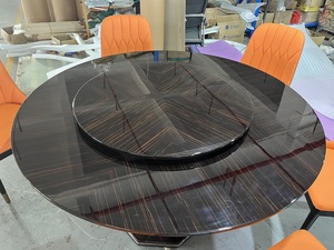 Ensemble de salle à manger moderne de luxe <span class=keywords><strong>en</strong></span> gros d'usine, 6/8 places, motif <span class=keywords><strong>bois</strong></span>, peinture piano haute brillance, <span class=keywords><strong>table</strong></span> ronde moderne haut de gamme - Product Image 4