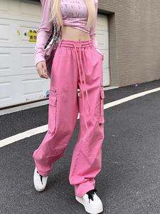 High Quality <strong>Women</strong> <strong>Cargo</strong> Pants Drawstring Big Pockets Straight <strong>Trousers</strong> Female Loose Jogger Pants - Product Image 4