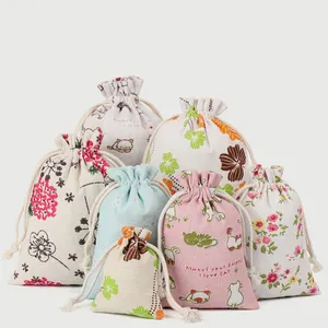 Eco Canvas Printing Cotton Linen Draw String Bags Gift Custom Logo Drawstring Bag