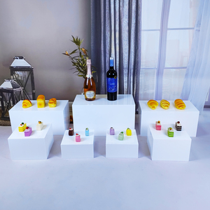 White Acrylic Buffet <strong>Table</strong> <strong>Riser</strong> Cube Nesting Lucite Square Food Display Pedestal Box Racks - Product Image 2