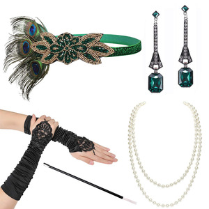 Conjunto de diadema, pendientes, guantes y collar con plumas de pavo real vintage, accesorios de joyería para disfraz de fiesta para mujer - Product Image 1
