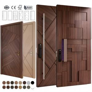 Fabricant de portes en bois de Foshan, porte d'entrée personnalisée de luxe pour villa moderne, porte extérieure pivotante en bois sécurisée - Product Image 6