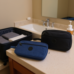 Borsa da toilette 25x14x7,5 cm, pochette da viaggio per cosmetici da uomo con cerniera e maniglia - Product Image 2