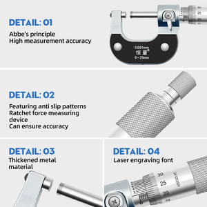 Hengliang Hoge Precisie 0-25Mm Roestvrij Staal <span class=keywords><strong>Micrometer</strong></span> 0.001Mm Resolutie Legering Oppervlak Spiraal 0.002Mm Nauwkeurigheid - Product Image 3