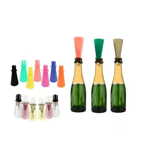 Sıcak satış gıda sınıfı altın plastik şampanya Sipper için Mini şarap/şampanya şişesi ve standart şişe