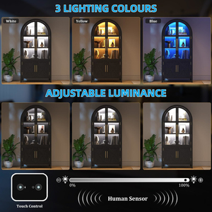 Arched <b>Storage</b> <b>Cabinet</b> with Glass Doors, Modern Display 3 Color Light, Case Human Body Sensor - Product Image 2