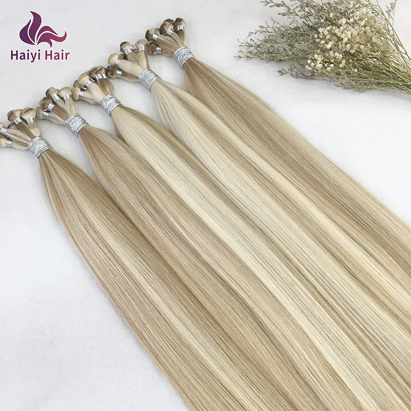 luxury Hand tied weft with hot sale Color double drawn cuticle aligned Real Remy Virgin Russian hair extensions