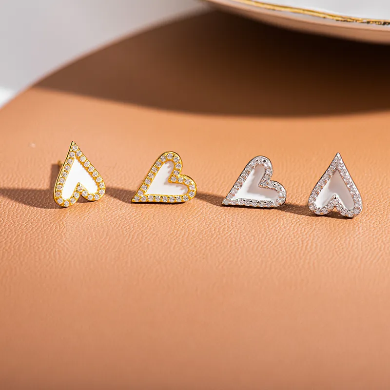 Factory wholesale sterling silver 925 love jewelry gift enamel crystal heart stud valentine earrings
