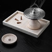 SAIDKOCC Brûleur d'encens aromatique 100% marbre naturel, sculpté à la main en pierre de travertin, parfumé, durable, Ramadan, Arabe