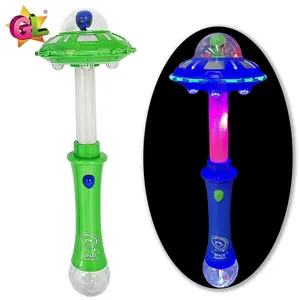 Most popular items light up Space flying saucer wand with blue green UFO plastic toy led light up toys