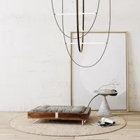 Lit moderne de luxe en bois pour intérieur et extérieur pour chien Lit minimaliste de luxe pour animal de compagnie Cadre en bois fabriqué à la main avec coussin ultra doux pour chiens