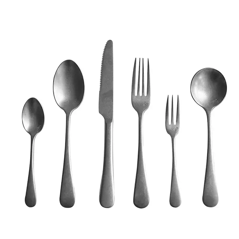 Matte Stonewashed Flatware Vintage Cutlery Set Retro Antique Stainless Steel Fork Spoon Knife