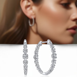 Eleganti Orecchini a Cerchio in Argento 925 Placcato Oro Bianco con Cristalli Rotondi, Stile Classico per Uso Quotidiano Femminile - Product Image 2