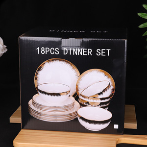 Hot-bán 16 cái hiện đại dùng một lần Bộ đồ ăn bằng gốm đặt mạ vàng 18-Piece đặt bữa ăn tối với mô hình trái cây xuất khẩu - Product Image 2