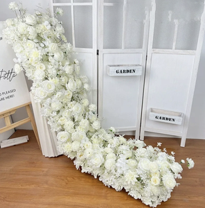 2M de chemin de table de mariage personnalisé en soie artificielle, toucher réel, avec rangée de fleurs blanches et roses pour mariage - Product Image 6