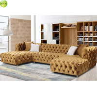 Nuevo Diseño Moderno de Sofá Esquinero en Forma de U, Sofá Chesterfield de Terciopelo de Lujo con Mechones, Sofá Modular Seccional Vintage 6158