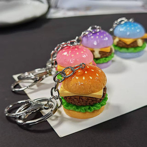 Porte-clés en résine colorée 3D en forme de hamburgers, best-sellers, pour téléphones portables et sacs - Product Image 3