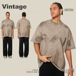 Fashion Designer Men's Vintage Distressed Solid Knitted 100% Cotton Quick Dry Breathable Custom Washed <strong>T</strong>-<strong>shirt</strong> - Product Image 1