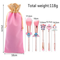 Ensemble de 5 pinceaux de maquillage classiques à thème dessin animé avec sac rose, outils de maquillage mignons, outils de beauté portables, cadeaux pour fêtes
