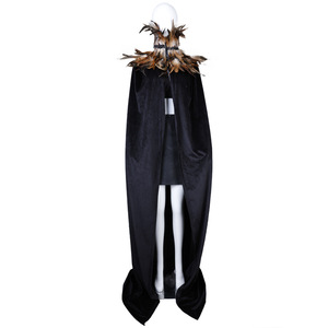 Cape longue noire gothique avec plumes détachables, costume de sorcière ou de vampire, cape de cosplay pour carnaval ou séance photo - Product Image 1