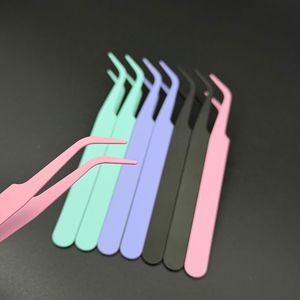 Pinces à épiler colorées en acier inoxydable à pointe courbée pour extensions de cils et outils de bricolage, design coudé multicolore à pulvérisation intégrale - Product Image 3