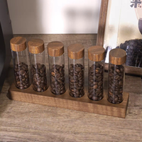 Tube en verre borosilicate à fond rond pour l'affichage des grains de café et des épices, avec couvercle en bois hermétique et support