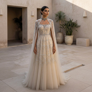 Elegant Styles for Business Buyers: Premium cape sleeve evening gown dress  Collection
