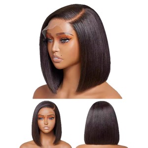 Peluca de Encaje Frontal Natural Negra, Peluca Bob Clásica Corta y Lisa, Peluca Sintética de Cobertura Completa para Mujer, Peluca de Cabello Humano - Product Image 5