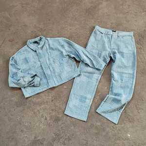 YSJY Streetwear Digital Full Printing Denim Suits Wholesale Custom Denim Jacket And Pants Set For Men