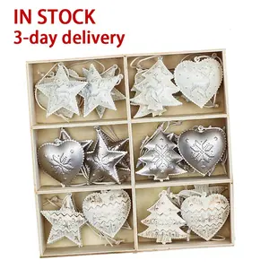 EAGLEGIFTS Metal Christmas Ornaments Silver White Xmas Tree Star Heart Shape Iron Christmas Metal Decorations