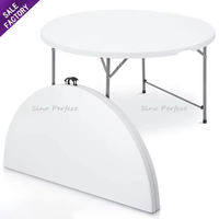 Table de banquet ronde pliable en plastique noir pour mariage et événements, personnalisable en gros, table de salle à manger semi-pliable pour extérieur