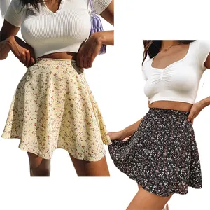 Minifalda de gasa con estampado Floral para mujer, faldas cortas de tul de cintura alta