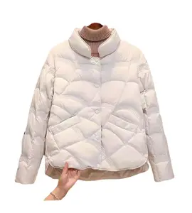 2022新款韩版时尚优雅女式加厚棉大衣立领单排扣派克大衣实心长袖保暖夹克