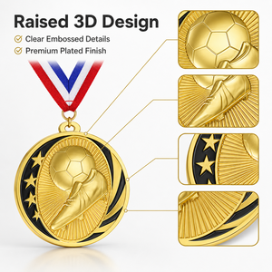 Medallas de Fútbol Personalizadas OEM en 3D, Premios al Ganador, Oro, Plata, Bronce, Medallas de Metal con Logotipo Grabado Personalizado, Insignia de Honor Deportiva - Product Image 2