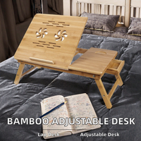 Bureau portable en bambou pour lit, pliable et réglable, avec porte-gobelet et tiroir, plateau de lit multifonctionnel moderne