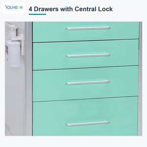 <span class=keywords><strong>Chariot</strong></span> médical d'hôpital à 4 tiroirs en acier avec verrouillage centralisé et poubelles intégrées - Product Image 5