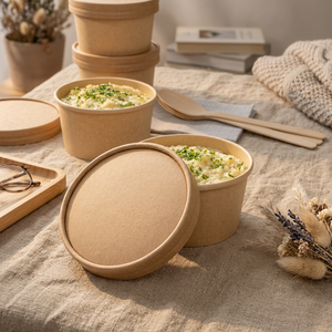 12 OZ Custom Printed Kraft Paper <b>Cup</b> Bowl Single Wall Food Grade <b>Disposable</b> Paper <b>Cups</b> & bowls With for Noodle Soup Salad - Product Image 3