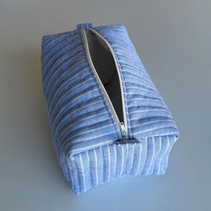 Large Striped Cotton Eco-Friendly Cosmetic Bags Custom Portable Quilted Makeup Organizer Pouch Travel Zipper <b>Storage</b> for - Product Image 1