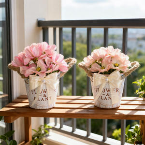 Bouquet de fleurs artificielles de <span class=keywords><strong>cerisier</strong></span> et de phalaenopsis en pot, style pastoral, pour décoration de bureau et de maison - Product Image 2