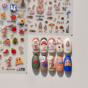 Venta al por mayor de fábrica recién llegado pegatina de uñas autoadhesiva 5d pegatina en relieve otoño lindo dibujos animados dulces pegatinas de uñas - Product Image 3